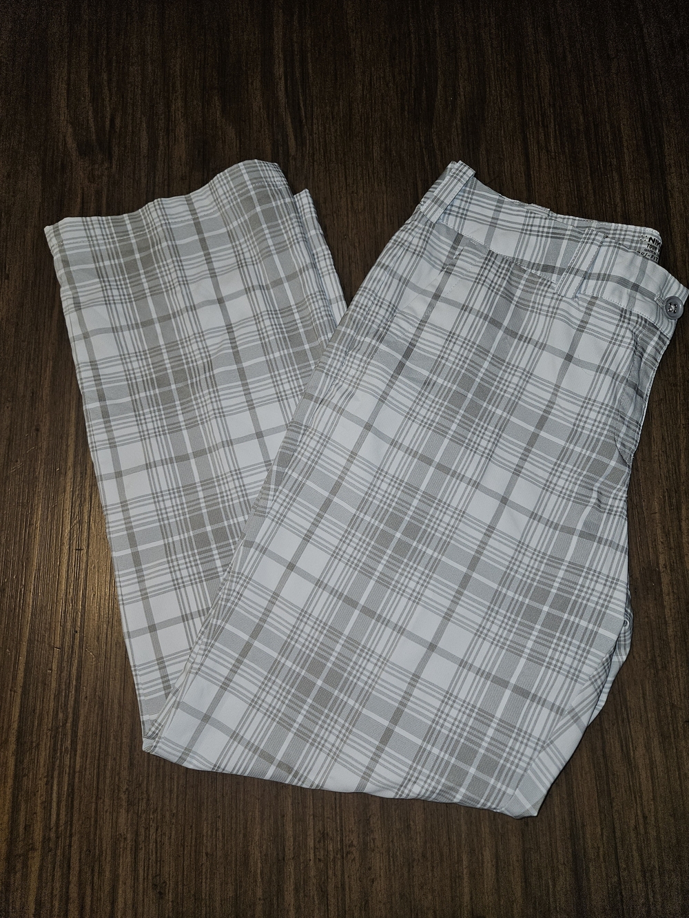 Nike Golf Tour Performance Dri fit Light Gray and White Plaid Straight-Leg Pants